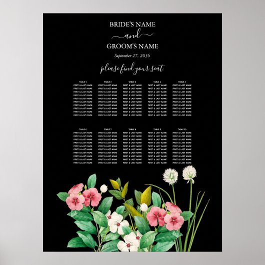 Wilde bloemen Zwarte Wuwdichtingskaart Poster (Voorkant)