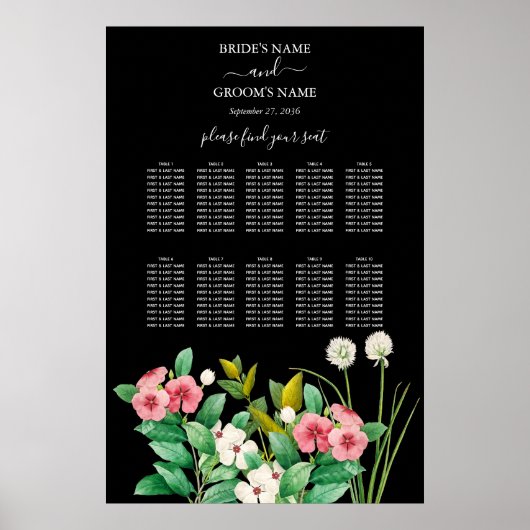 Wilde bloemen Zwarte Wuwdichtingskaart Poster (Voorkant)