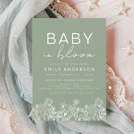Wilde bloemenbaby in bloei Baby Shower Saliegroen Kaart