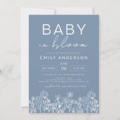 Wilde bloemenbaby in bloei Baby Shower Stofblauw Kaart (Voorkant)