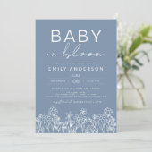Wilde bloemenbaby in bloei Baby Shower Stofblauw Kaart (Staand voorkant)