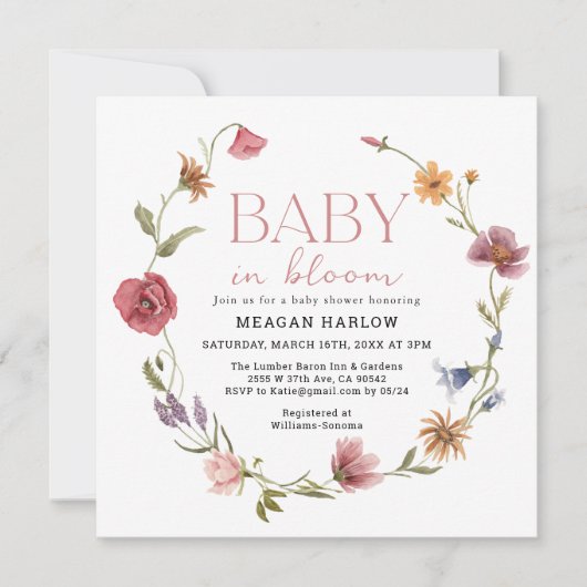 Wilde bloemenbaby in bloei Meisje Baby Shower Kaart (Voorkant)
