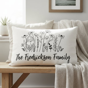 Wilde Bloemenfamilie Naam – Housewarming Cadeau Kussen