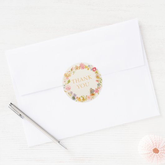 Wilde Bloemenkrans Dank je wel Ronde Sticker (Envelop)