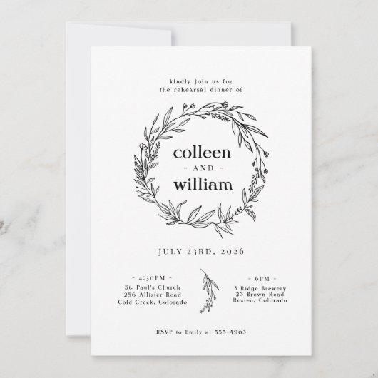 Wilde Bloemenkrans Folk Rustieke Oefenavond Dinner Kaart (Voorkant)