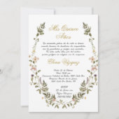 Wilde bloemenkrans Quinceañera uitnodiging (Voorkant)