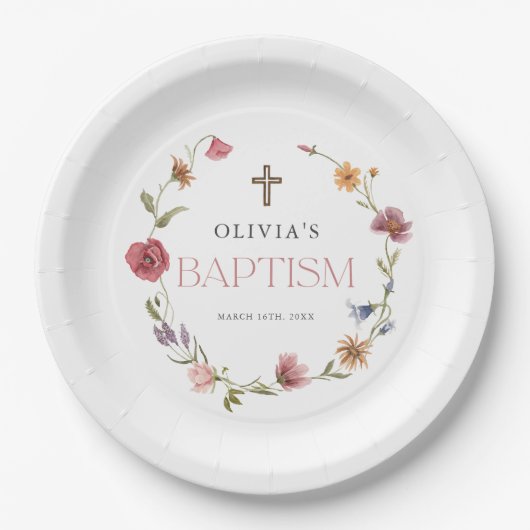 Wilde bloemenlente Floral Girl Baptism Party Papieren Bordje (Voorkant)