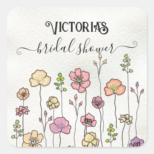 Wilde bloemenliefde in bloei Bruids douche Vierkante Sticker (Voorkant)