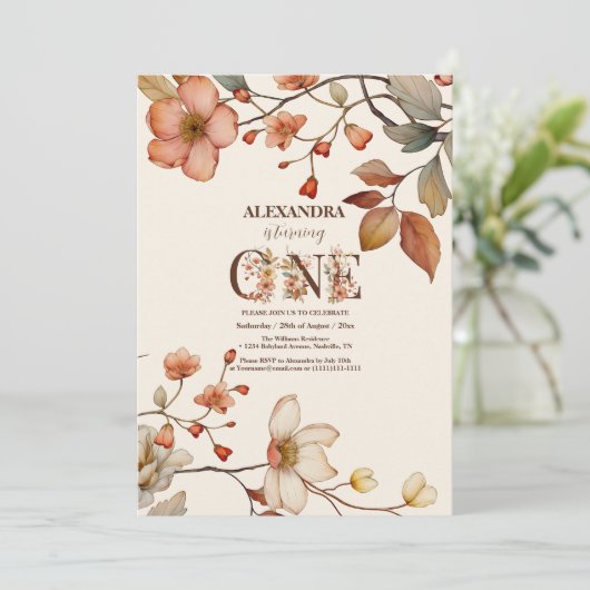 Wilde bloemenmeisjes 1e verjaardag Floral Kaart (Staand voorkant)