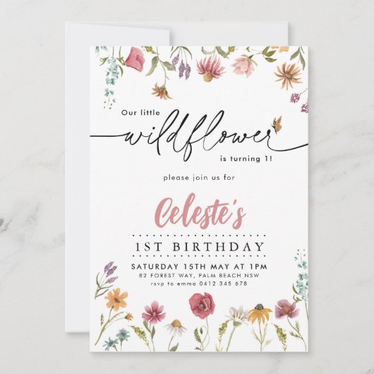 Wilde bloemenmeisjes 1e verjaardag  Floral Kaart (Voorkant)