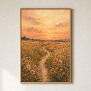 Wilde Bloemenpad Aquarel Cottagecore Kunst Poster