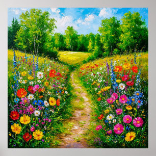 Wilde Bloemenpad door een Weelderige Zomer Poster