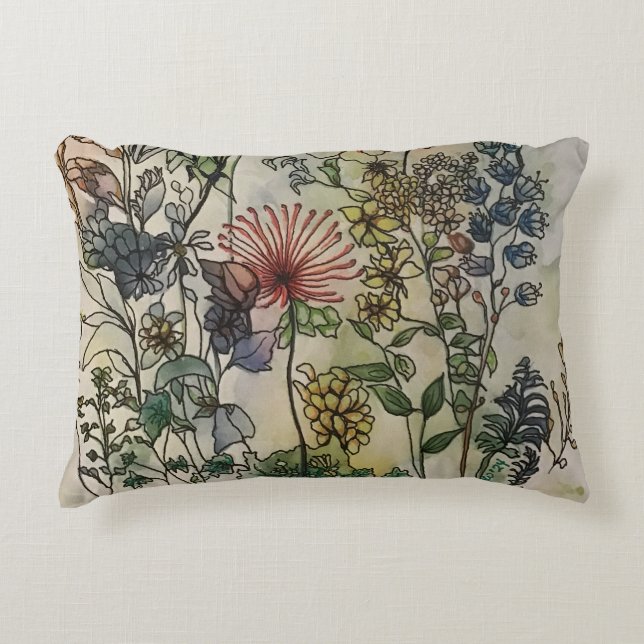 Wilde bloemenprint accent kussen (Voorkant)