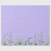 Wilde Bloemenrand Op Paarse Gingham Cadeaupapier (Vlak)