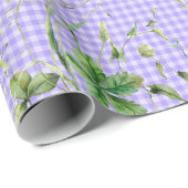 Wilde Bloemenrand Op Paarse Gingham Cadeaupapier (Rol Hoek)