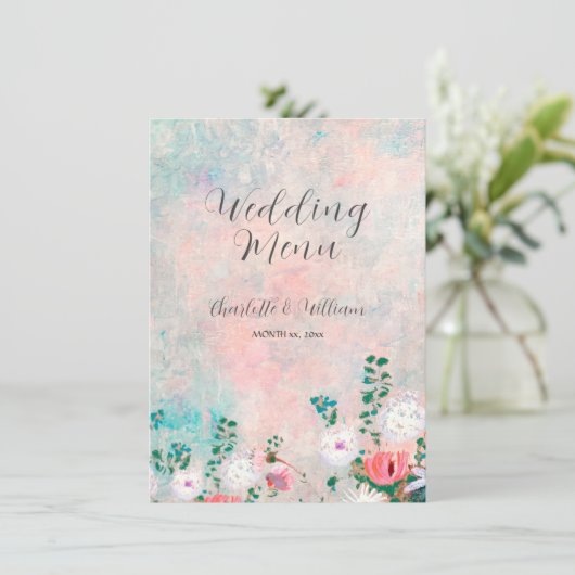 Wilde bloementeelt, Waterverf bruiloft Menu (Staand voorkant)