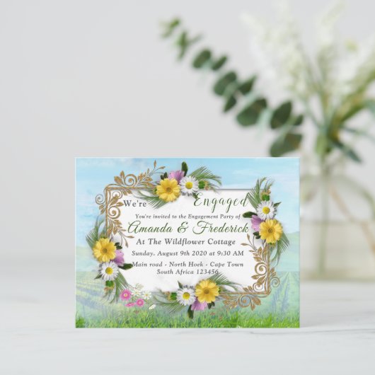 Wilde Bloementuin Onder een Zonnige Lucht Uitnodiging Briefkaart (Staand voorkant)