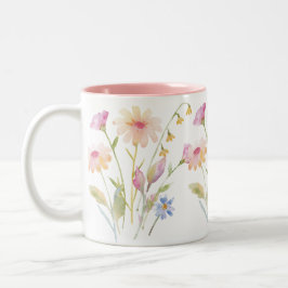 Wilde Bloementuin Waterverf Bloemendrank Tweekleur Tweekleurige Koffiemok