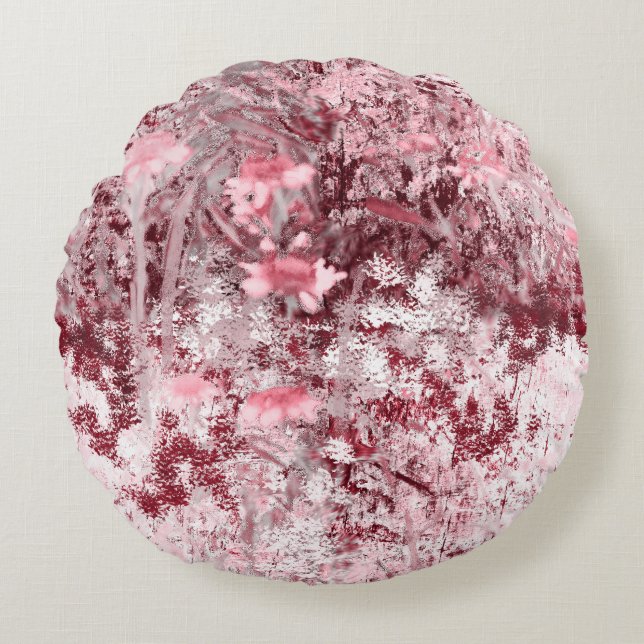 Wilde Bloemenveld Impressionisme-Mauve Rond Kussen (Voorkant)