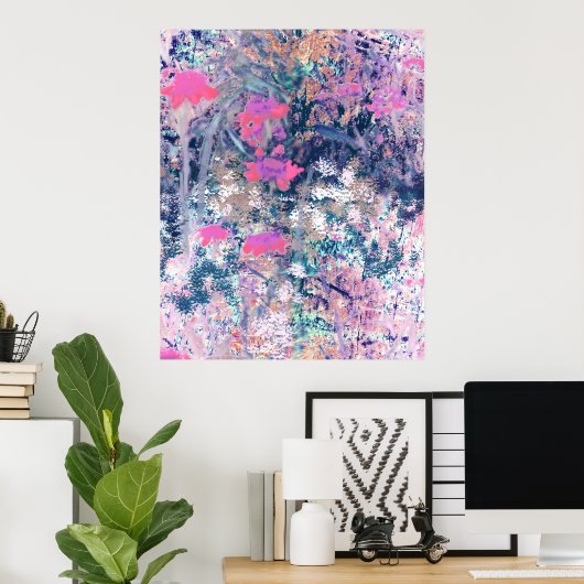 Wilde bloemenveld Impressionisme- Roze Poster (Thuiskantoor)