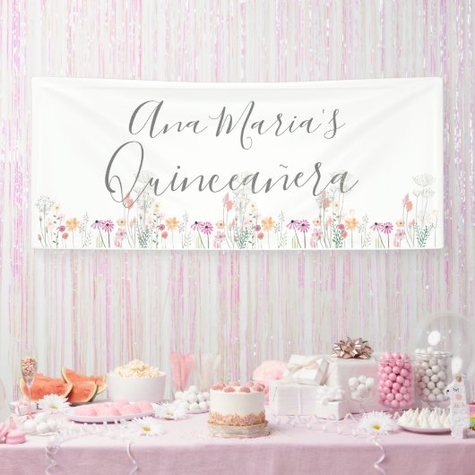 Wilde Bloemenveld Waterkleurtekening Spandoek (Feest)