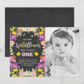 Wilde bloemenverjaardagsuitnodiging Floral Girl ro Kaart (Voorkant / Achterkant)