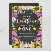 Wilde bloemenverjaardagsuitnodiging Floral Girl ro Kaart (Voorkant / Achterkant)