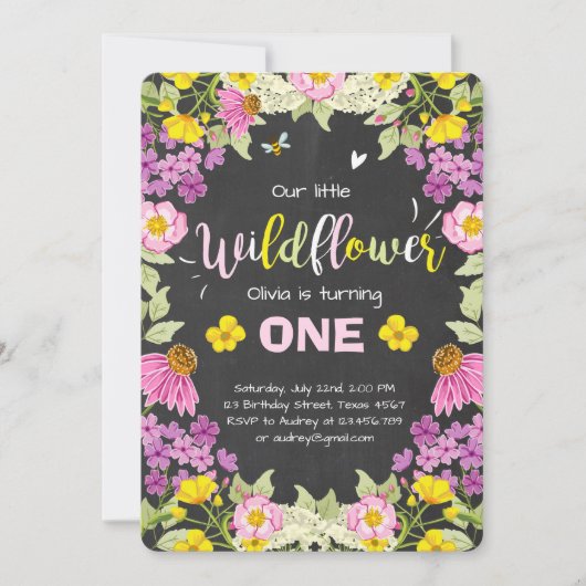 Wilde bloemenverjaardagsuitnodiging Floral Girl ro Kaart (Voorkant)