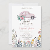 Wilde Bloemenwei Roze Auto Bruids Bruiloftsfeest Kaart (Voorkant)