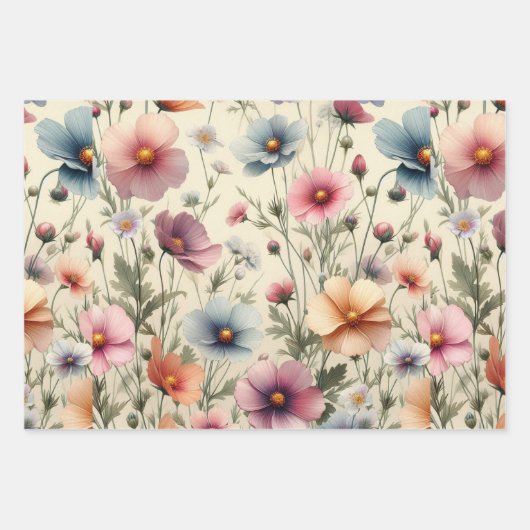 Wilde bloemenweide Beige Achtergrond Inpakpapier Vel (Voorkant 3)