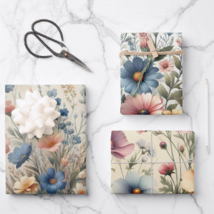Wilde bloemenweide Beige Achtergrond Inpakpapier Vel