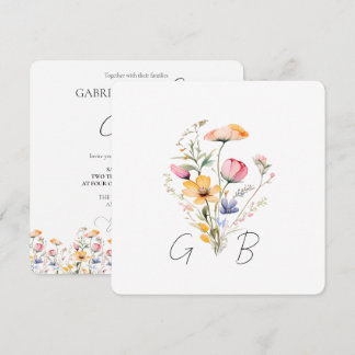 Wilde Bloemenweide Bloemige Monogram Vierkante Tro Kaart