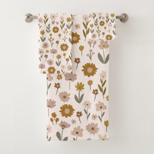 Wilde Bloemenweide Boho Patroon Bad Handdoek (Insitu)