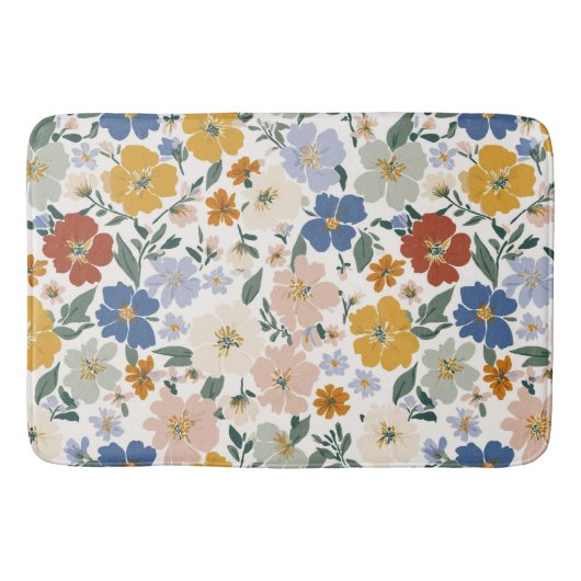 Wilde Bloemenweide Boho Patroon Badmat (Voorkant)