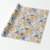 Wilde Bloemenweide Boho Patroon Cadeaupapier (Uitgerold)