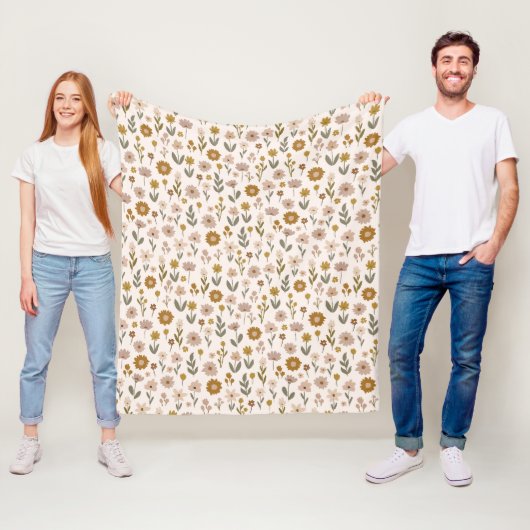 Wilde Bloemenweide Boho Patroon Fleece Deken (In situ)