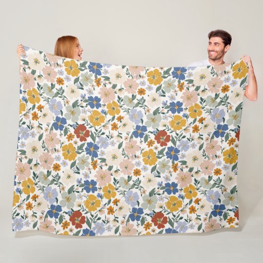 Wilde Bloemenweide Boho Patroon Fleece Deken (In situ)