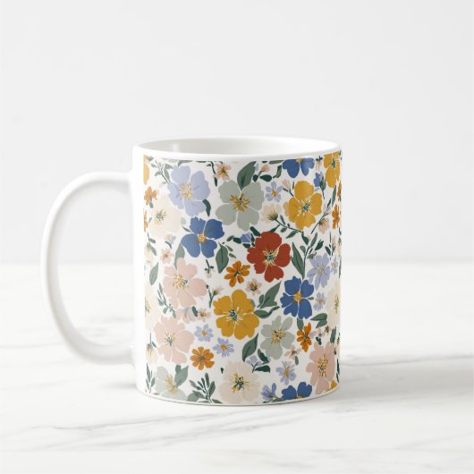 Wilde Bloemenweide Boho Patroon Koffiemok (Links)