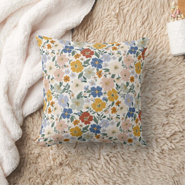 Wilde Bloemenweide Boho Patroon Kussen (Deken)