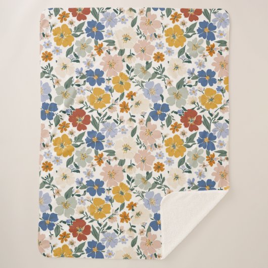 Wilde Bloemenweide Boho Patroon Sherpa Deken (Voorkant)