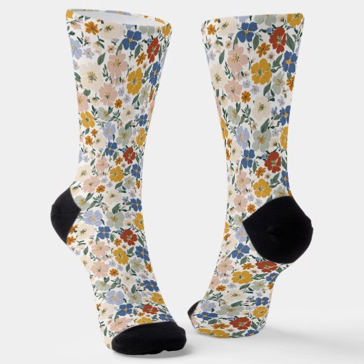 Wilde Bloemenweide Boho Patroon Sokken (Gebogen)