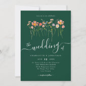 Wilde Bloemenweide Elegante Script Groene QR-code Kaart (Voorkant)
