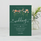 Wilde Bloemenweide Elegante Script Groene QR-code Kaart (Staand voorkant)