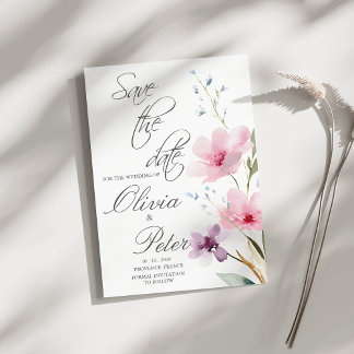 Wilde Bloemenweide Foto Save the Date Kaart