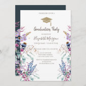 Wilde Bloemenweide Glitter Afstudeerhoed Kaart (Voorkant / Achterkant)