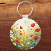 Wilde Bloemenweide Klaproos Patroon Sleutelhanger (Voorkant)