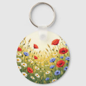 Wilde Bloemenweide Klaproos Patroon Sleutelhanger (Achterkant)