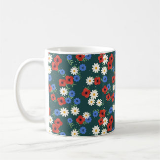 Wilde Bloemenweide Klaprozen Madeliefjes Patroon Koffiemok