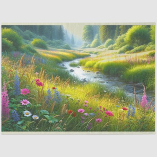 Wilde Bloemenweide Landschap Tissuepapier (Voorkant)