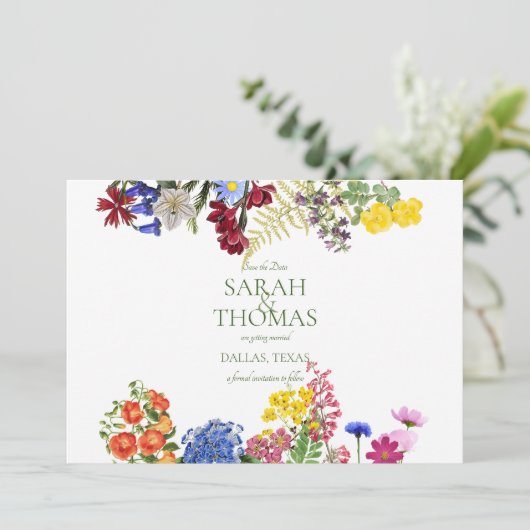 Wilde Bloemenweide Lente Bloemrijke Kleurrijke Bru Save The Date (Staand voorkant)